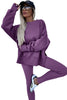 Black Solid Color Oversize Slit Sweatshirt Ribbed Leggings 2pcs Set