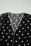 Brown Polka Dot Print Contrast Trim V Neck Zip Up Sleeveless Dress