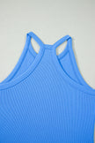 Sky Blue Slim Tank Top Elastic High Waist Shorts 2pcs Outfit