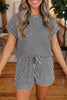 Brown Stripe Breathable Textured Knit Short 2pcs Set