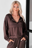 Chicory Coffee Button Drawstring Cropped Hoodie Sweatpants Set