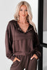 Chicory Coffee Button Drawstring Cropped Hoodie Sweatpants Set