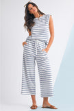 Rose Stripe Casual  Tee and Wide Leg Pants Set