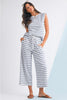 Rose Stripe Casual  Tee and Wide Leg Pants Set