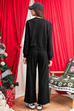 Gray Morn Varsity Striped Detail Cropped Pullover Wide Leg Pants 2pcs Outfit