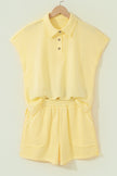 Mist Blue Loose Polo Tee Elastic Waist 2pcs Short Set