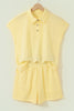 Mist Blue Loose Polo Tee Elastic Waist 2pcs Short Set