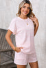 Pink Striped Print Short Sleeve Top and Pocket Shorts Set