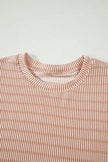Rose Stripe Raised Rib Loose Tee Drawstring Elastic Waist 2pcs Short Set