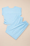 Beau Blue Solid Color Cropped Tank Top and Jogger Pants Set
