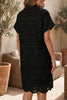 Rose Red Solid Color Eyelet Embroidered T Shirt Mini Dress
