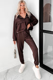 Chicory Coffee Button Drawstring Cropped Hoodie Sweatpants Set