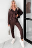 Chicory Coffee Button Drawstring Cropped Hoodie Sweatpants Set