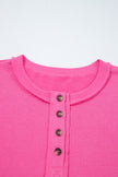Bright Pink Raw Edge Henley Pullover and Jogger Pants Set