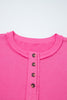 Bright Pink Raw Edge Henley Pullover and Jogger Pants Set