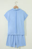 Mist Blue Loose Polo Tee Elastic Waist 2pcs Short Set