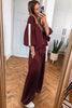 Burgundy Varsity Striped 3/4 Sleeve Pullover Drawstring Sweatpants Set