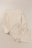Chestnut Corded Long Sleeve Top and High Waist Shorts Set