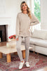 Black Solid Color Oversize Slit Sweatshirt Ribbed Leggings 2pcs Set