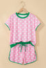 Pink Polka Dot Contrast Edge Casual Short Set