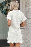 Rose Red Solid Color Eyelet Embroidered T Shirt Mini Dress