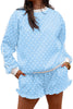 White Polka Dot Print Side Stripe Detail Casual Sweatshirt 2pcs Short Set
