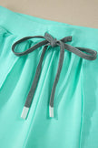 Mint Green V Neck Short Sleeve Top Drawstring Shorts 2pcs Set