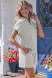 Sky Blue Striped Dolman Sleeve Pullover and Drawstring Shorts Set