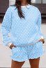 White Polka Dot Print Side Stripe Detail Casual Sweatshirt 2pcs Short Set