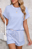 Pink Striped Print Short Sleeve Top and Pocket Shorts Set