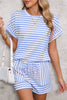 Pink Striped Print Short Sleeve Top and Pocket Shorts Set