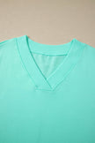 Mint Green V Neck Short Sleeve Top Drawstring Shorts 2pcs Set