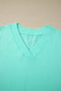 Mint Green V Neck Short Sleeve Top Drawstring Shorts 2pcs Set