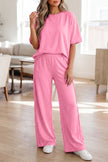 Sky Blue Solid Cover Oversize Tee Pocketed Casual Pants 2pcs Outfit