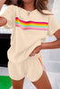 Rose Red Vibrant Striped Detail Athleisure 2pcs Short Set
