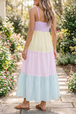 Multicolour Striped Colorblock Adjustable Strap Scalloped Detail Long Dress