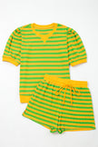 Pink Stripe Puff Short Sleeve T Shirt Matching Shorts Set