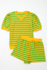 Pink Stripe Puff Short Sleeve T Shirt Matching Shorts Set