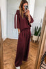 Burgundy Varsity Striped 3/4 Sleeve Pullover Drawstring Sweatpants Set