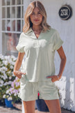 Sky Blue Striped Dolman Sleeve Pullover and Drawstring Shorts Set