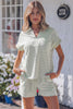 Sky Blue Striped Dolman Sleeve Pullover and Drawstring Shorts Set