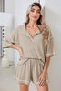 Light Beige-10 Breathable Waffle Color Block Trim 2pcs Casual Short Set