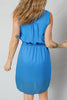 Blue Half Buttons Collared Elastic Waist Sleeveless Shirt Dress