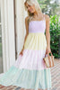 Multicolour Striped Colorblock Adjustable Strap Scalloped Detail Long Dress