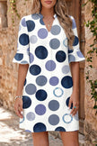 Green Polka Dot Print Flounced Half Sleeve Casual Vacation Style Mini Dress
