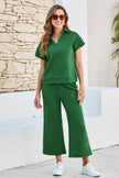 Navy Blue Stylish Textured Loose Fit T Shirt and Drawstring Pants Set