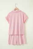 Sky Blue Striped Dolman Sleeve Pullover and Drawstring Shorts Set