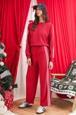 Gray Morn Varsity Striped Detail Cropped Pullover Wide Leg Pants 2pcs Outfit