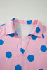 Pink Polka Dot Print V Neck Tee Short Set