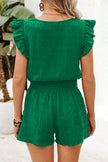 Fiery Red Textured Square Neck Top and Shirred High Waist Shorts Set